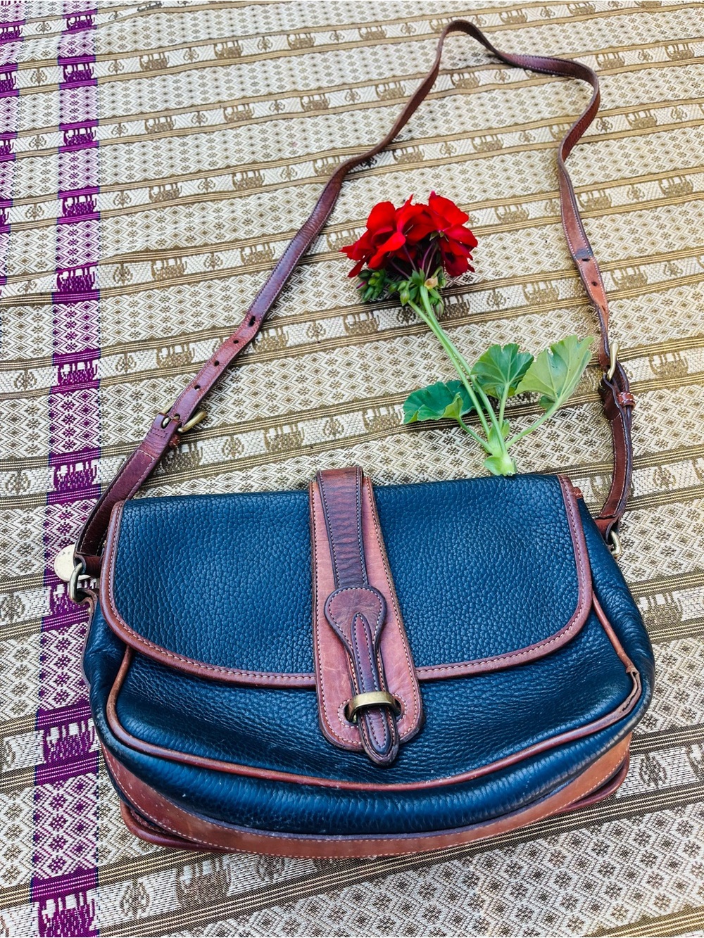 Dooney & Bourke Navy Leather Crossbody with Brown Trim